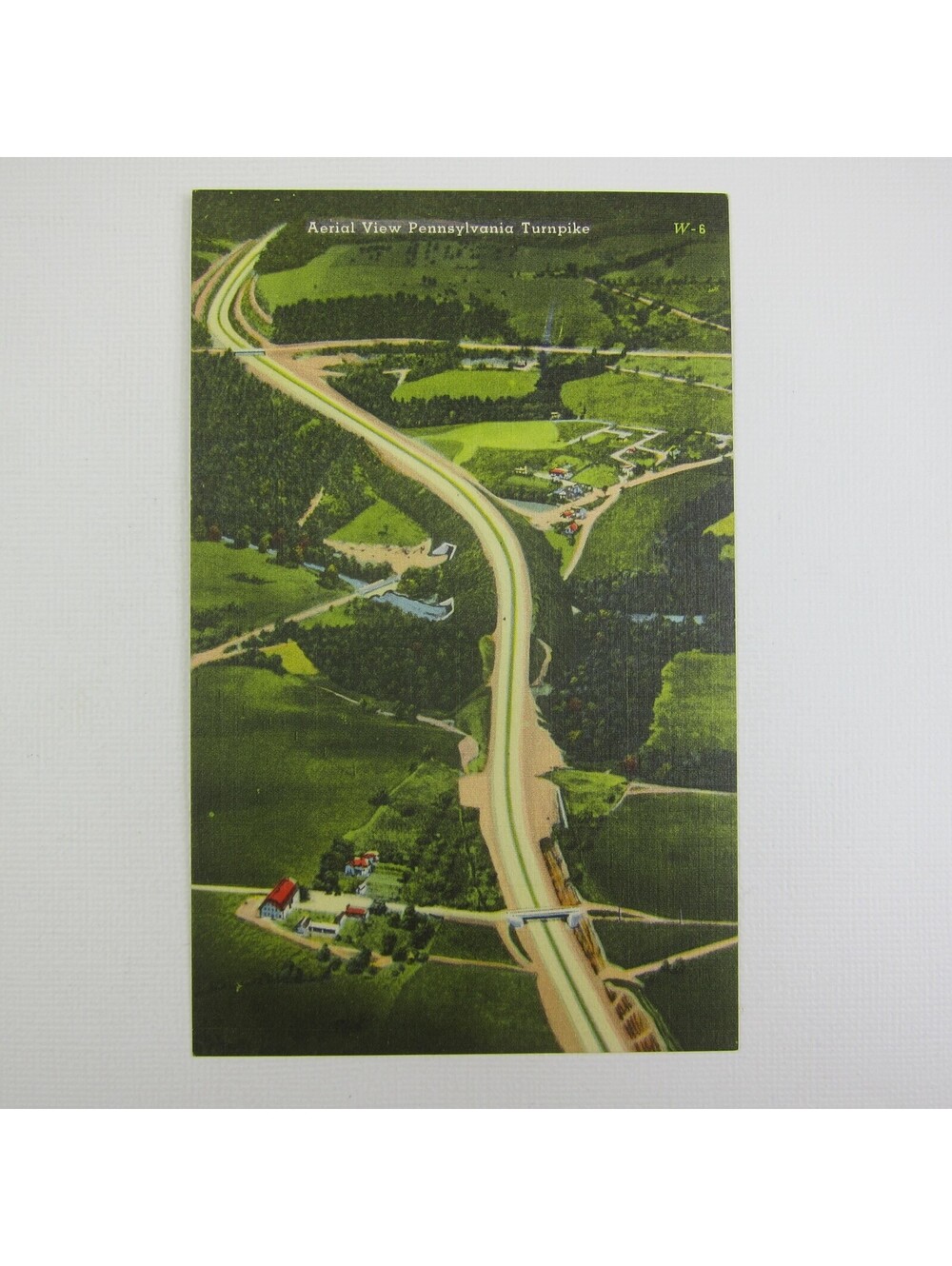 Vintage Linen Postcard Aerial View Pennsylvania Turnpike Dream Highway Ridge Cut